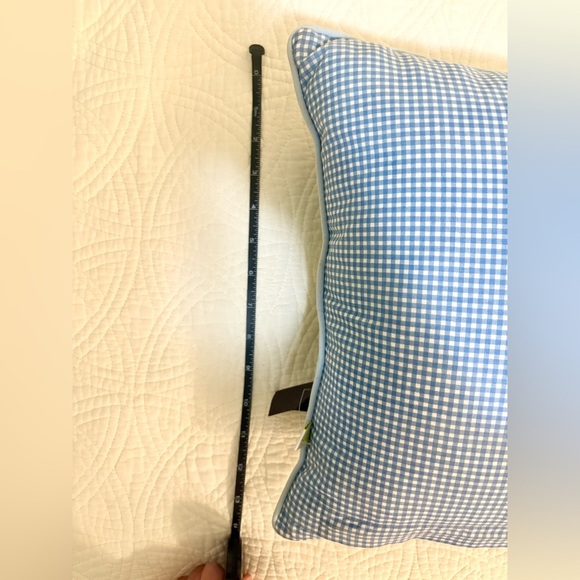 Creative Co-Op Cream Blue Embroidered Pillow with gingham detail on back - Picture 4 of 5